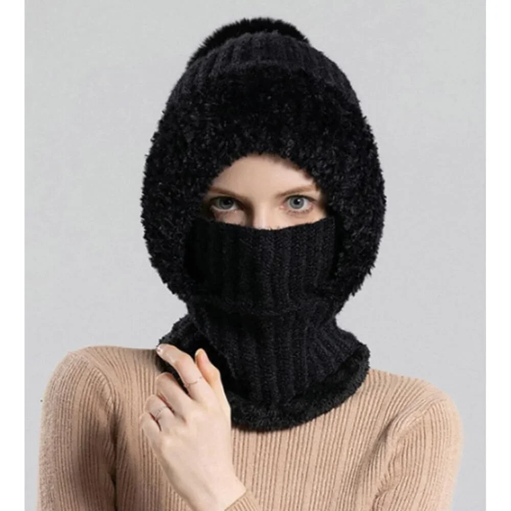 Women's Knit Beanie Hat Fleece Lined Winter Scarf Mask Set Snow Caps Plush